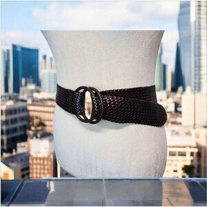 Women's Woven Double Ring Wide Belt Brown One Size Boho Festival Coachella Y2K